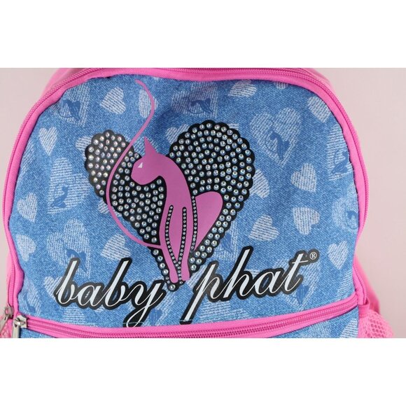 Vintage Baby Phat Distressed Spell Out Cat Heart Backpack Book Bag Carry On Pink main image 5